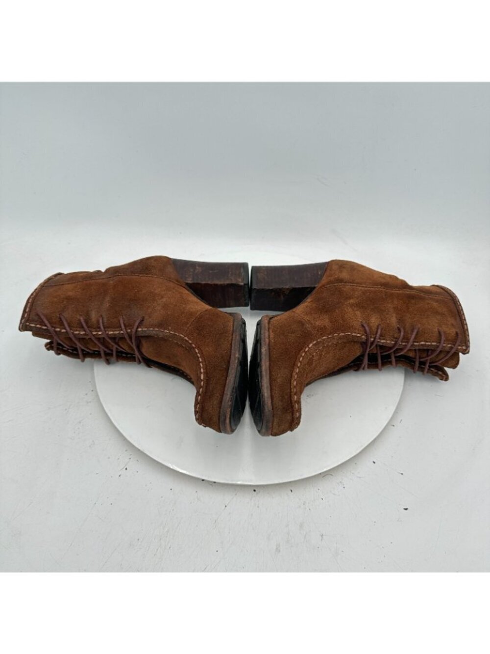 Frye Parker Women Size 8M 3476656 Brown Suede Moc Toe High Heel Ankle Boot - Picture 7 of 11